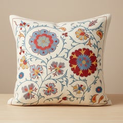 21"x21" Suzani Cushion Cover Made of Silk. Embroidered Pillow. New Throw Pillow