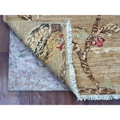 2'1"x2'10" Brown Sparrows on the Tree, Peshawar Hand Knotted Soft Wool Mat Rug