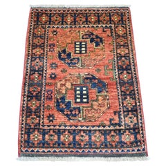 2
1 "x2
10" Rojo Coral Teñido Natural Alfombra Ersari Afgana de Lana Pura Anudada a Mano