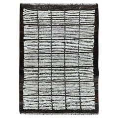 2'1"x2'10" Frost White Moroccan Weave with Grid Design Hand Knotted Wool Mat Rug