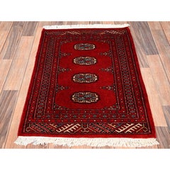2'1"x2'10" Ruby Red Soft and Shiny Wool Princess Bokara Hand Knotted Small Rug