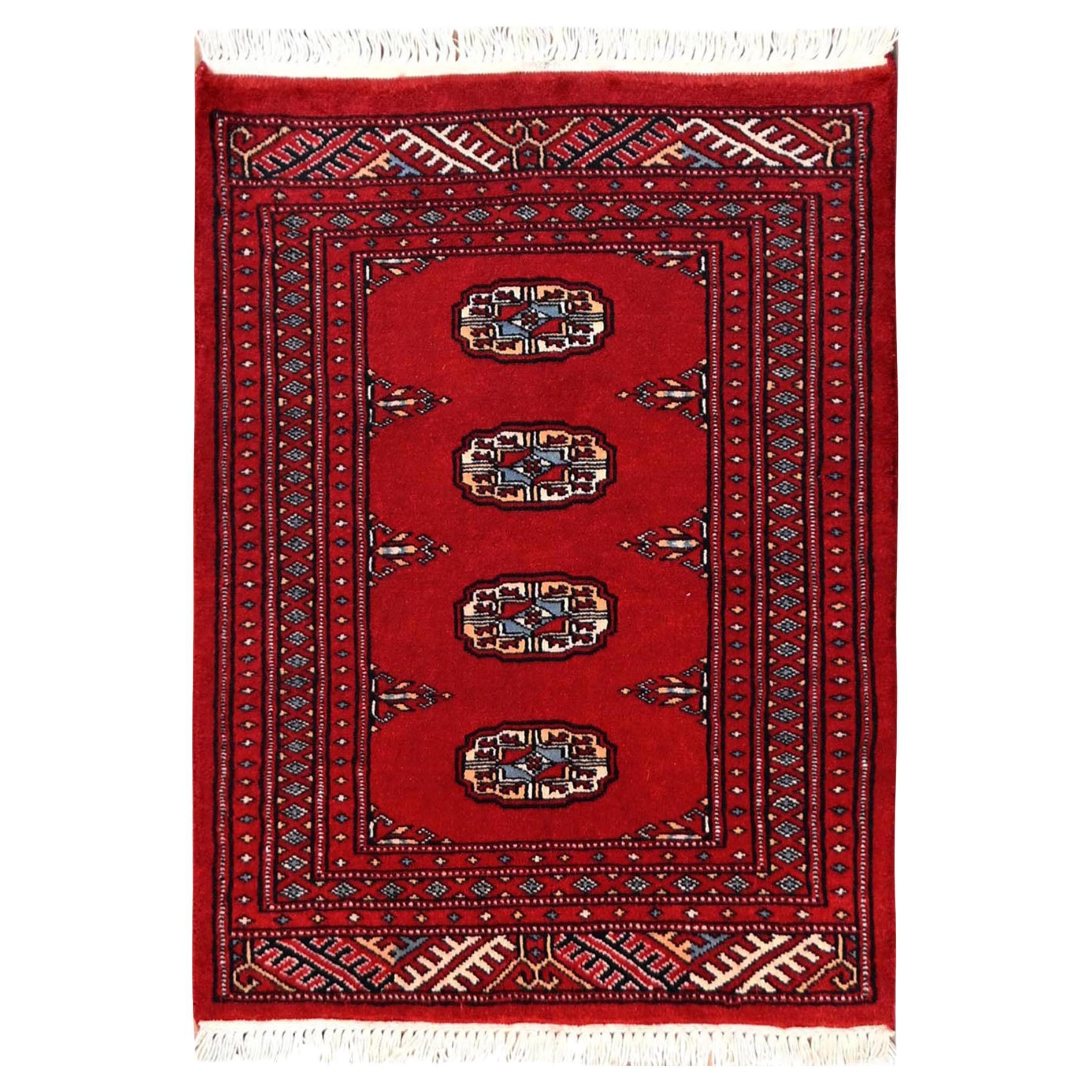 2'1"x2'10" Ruby Red Soft and Shiny Wool Princess Bokara Hand Knotted Small Rug For Sale