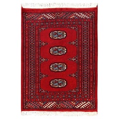 2'1"x2'10" Ruby Red Soft and Shiny Wool Princess Bokara Hand Knotted Small Rug