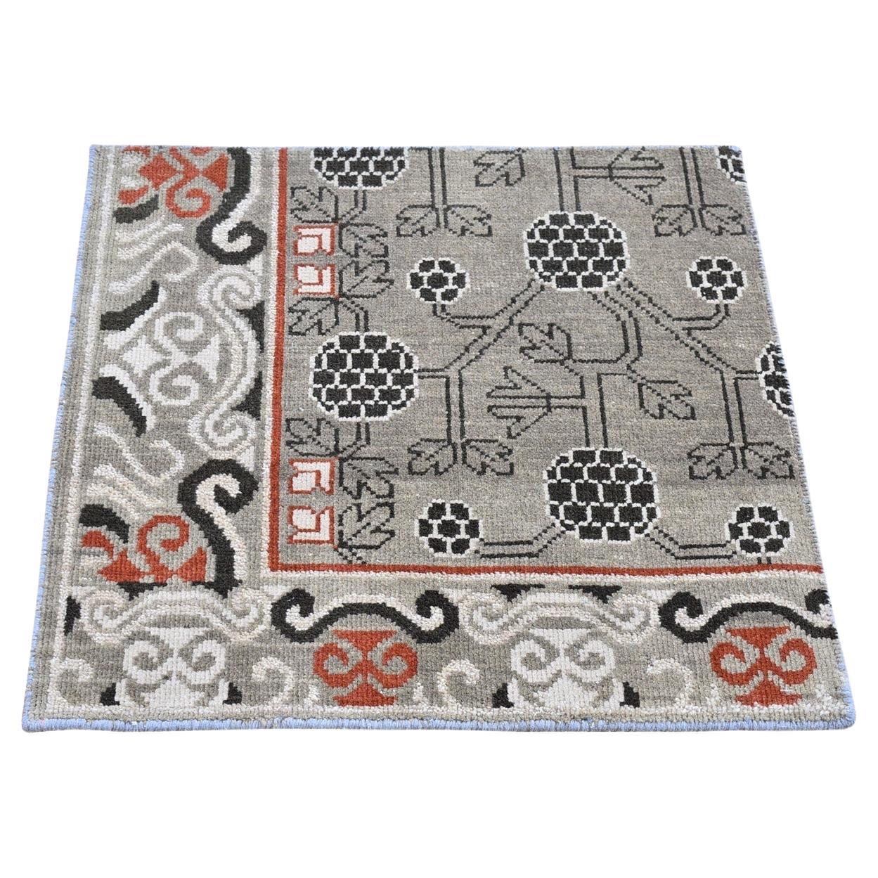 2'1"x2'2" Gray Khotan Design Sampler 100% Wool Tribal Design Hand Knotted Rug For Sale