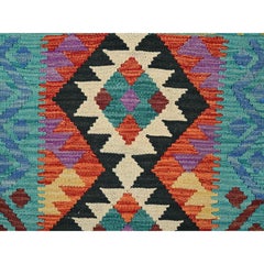 2'1"x2'8" Orange Flat Weave Geometric Afghan Kilim Hand Woven Pure Wool Mat Rug