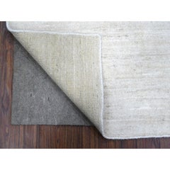 2'1"x3' Bone White Single Color Modern Peshawar Hand Knotted Pure Wool Rug