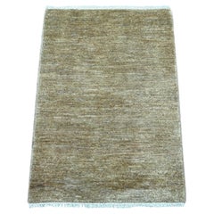 2'1"x3' Brown Plain Solid Pattern Hand Knotted Ghazni Wool Mat Oriental Rug