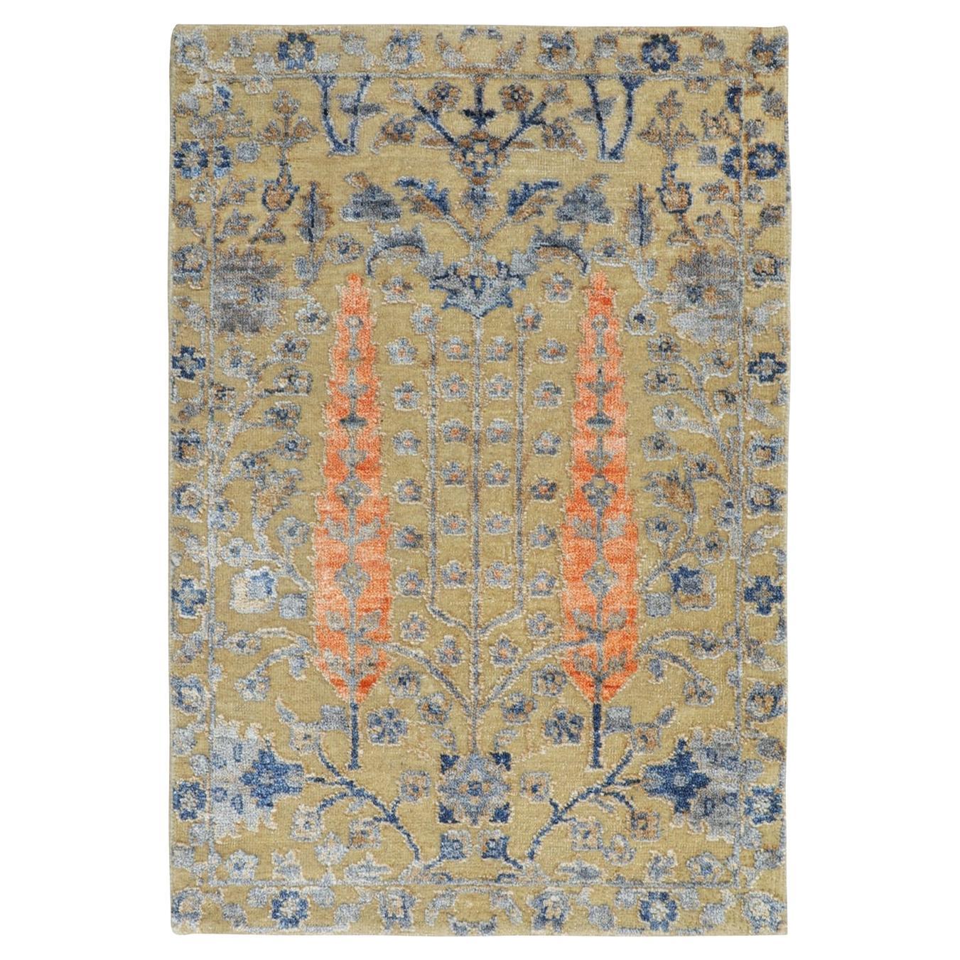 2'1 "x3' Tapis oriental noué à la main en soie avec laine texturée Cypress Tree Design en vente
