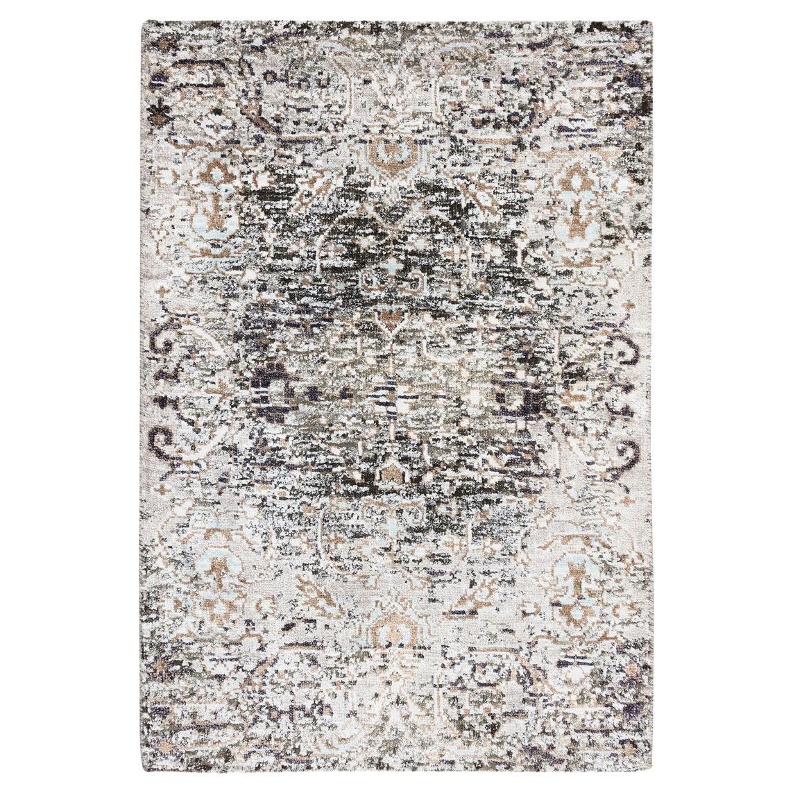Tappeto orientale di transizione in seta persiana con stuoia di lana 2'1 "x3' grigio annodato a mano in vendita