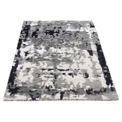 2'1"x3' Gray, Modern Abstract Design, Hand Knotted, Wool and Silk, Mat Rug
