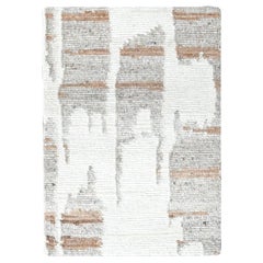 2'1"x3' Ivory Minimalist Swedish Design Hand Knotted Pure Wool Mat Small Rug