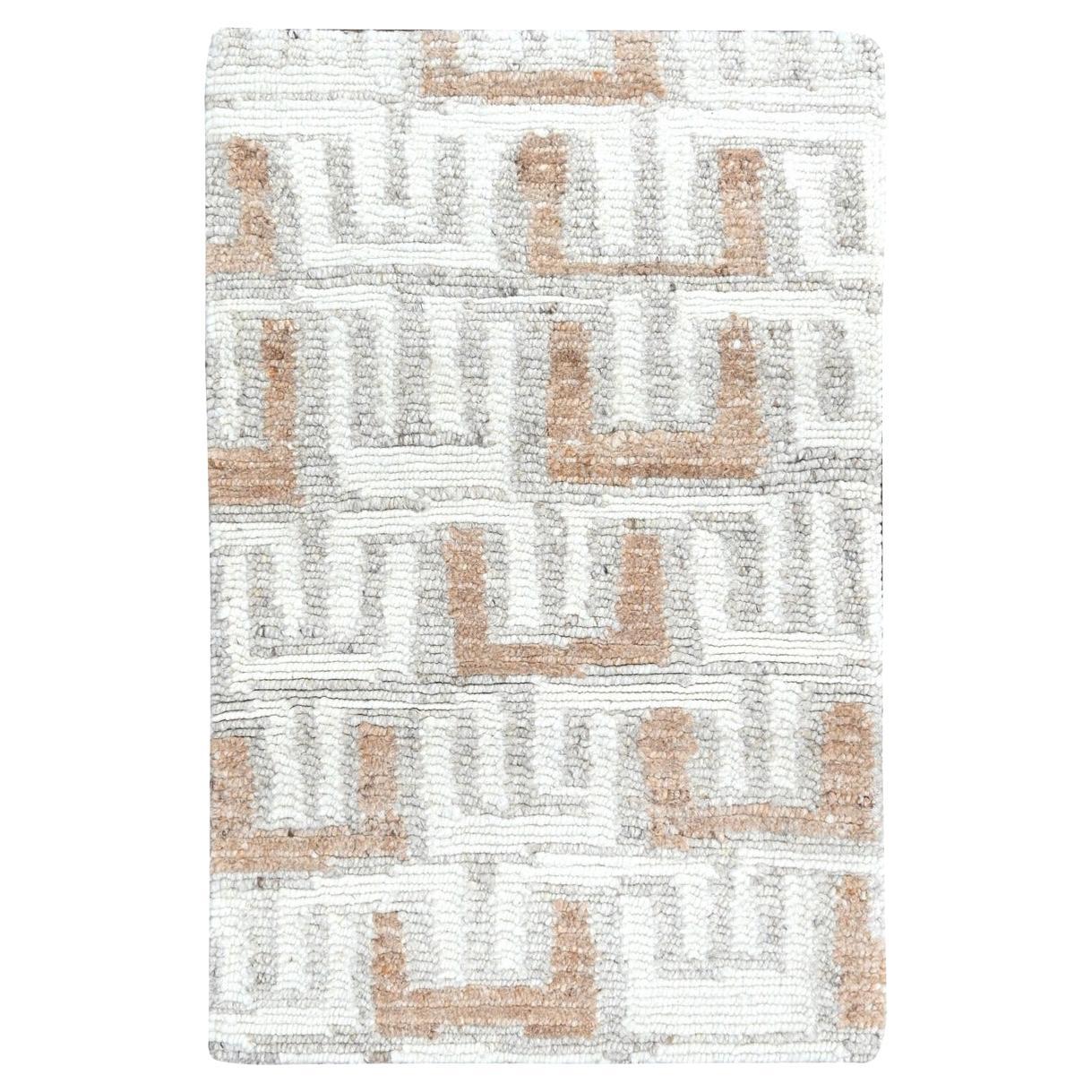 2'1"x3' Ivory Minimalist Swedish Design Hand Knotted Wool Mat Oriental Rug For Sale