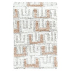 2'1"x3' Ivory Minimalist Swedish Design Hand Knotted Wool Mat Oriental Rug