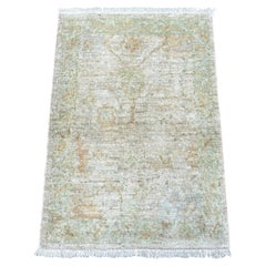 2'1 "x3' Hellgrauer Afghanischer Angora Oushak 100% Wolle Handgeknüpfter Vorleger