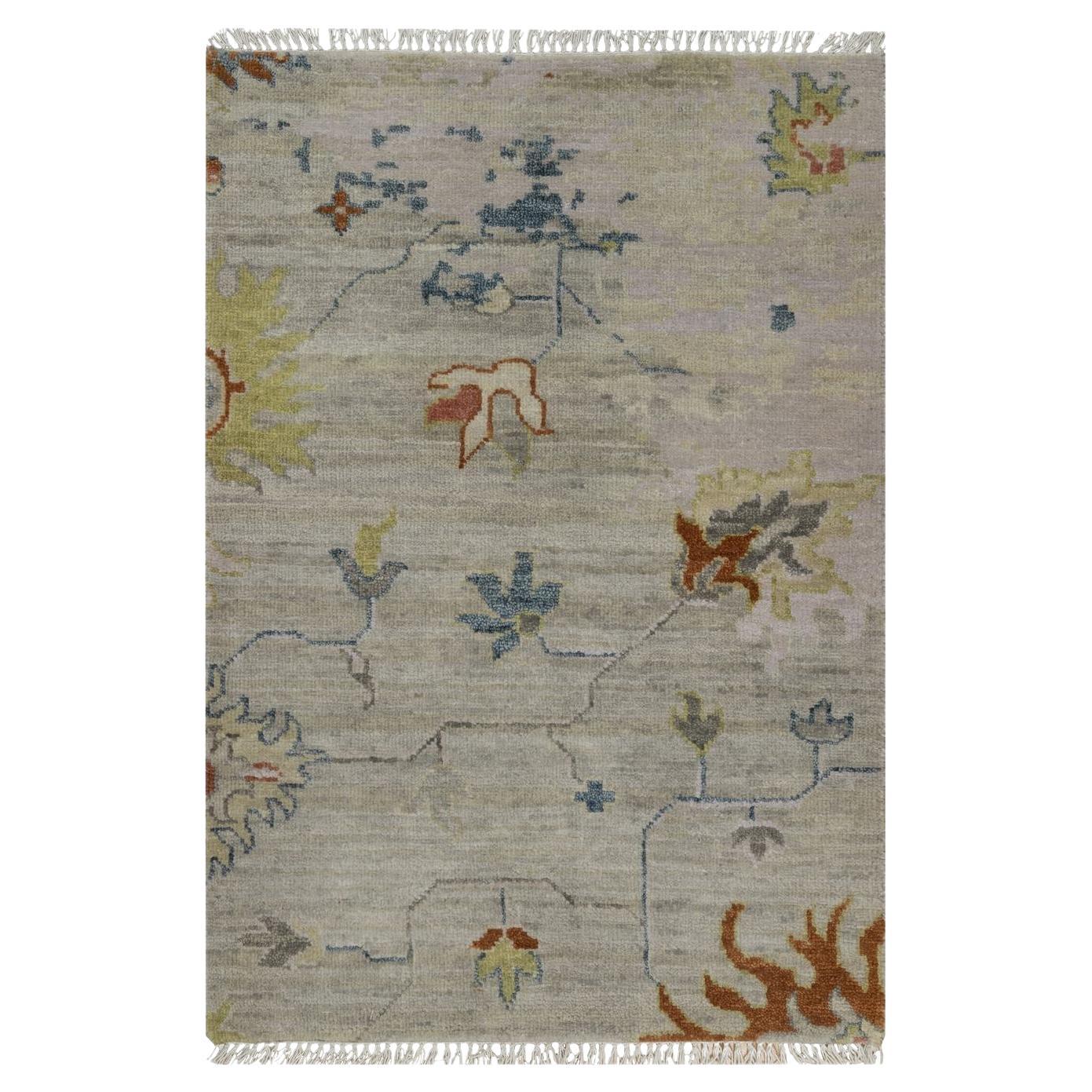 2
1"x3
 Light Gray Broken Pattern with Agra Design Pure Wool Hand Knotted Rug For Sale