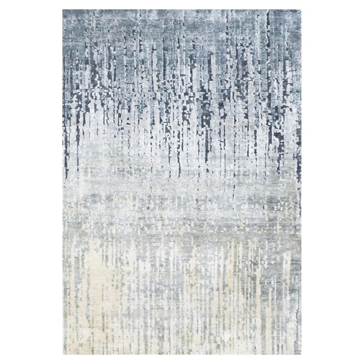 2
1"x3
 Medium Gray, Vertical Ombre Design, Pure Silk, Hand Knotted, Mat, Rug