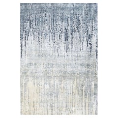 2
1"x3
 Medium Gray, Vertical Ombre Design, Pure Silk, Hand Knotted, Mat, Rug
