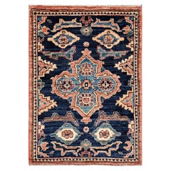 Handgeknüpfter Teppich aus weicher Wolle, 63,5 cm x 91,4 cm, in Mitternachtsblau mit großem Medaillonmuster
