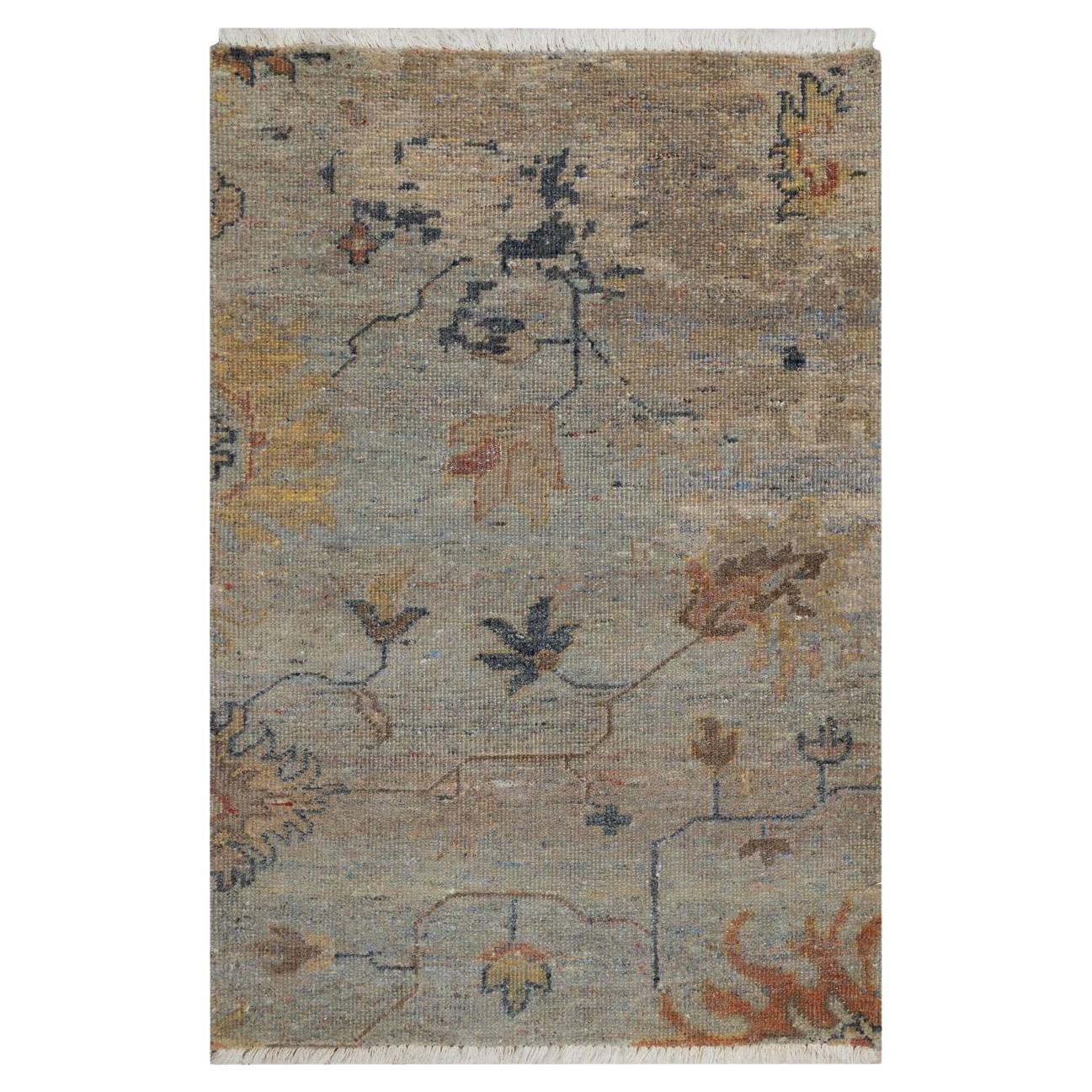 2
1"x3
 Misty Gray Broken Pattern Oushak Design 100% Wool Hand Knotted Mat Rug For Sale