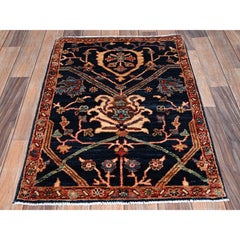 2'1"x3' Navy Blue Heriz All Over Design Aryana Grade Hand Knotted Wool Mat Rug