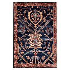 2'1"x3' Navy Blue Heriz All Over Design Aryana Grade Hand Knotted Wool Mat Rug