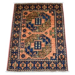2'1"x3' Orange Afghan Ersari with Elephant Feet Desgin Wool Oriental Rug