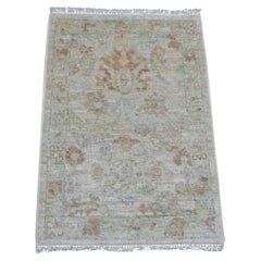 2'1"x3' Oyster Gray Afghan Angora Oushak Hand Knotted Pure Wool Mat Sample Rug