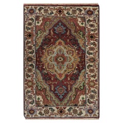 2'1"x3' Red Antiqued Fine Heriz Re-Creation Hand Knotted Wool Mat Small Rug