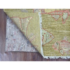 2'1"x3' Swamp Green Hand Knotted Afghan Peshawar Fish Design Pure Wool Mat Rug