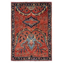 2'1" x 3' großer, handgeknüpfter Wollteppich in der Farbe „Yam Orange“, Aryana-Qualität, Heriz-Muster, durchgängiges Design