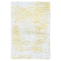 2'1"x3' Yellow Textured Pile Hand Loomed Wool and Silk Modern Design Mat Rug