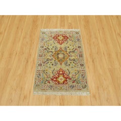 2'1"x3'1" Beige Hand Knotted Wool and Pure Silk The Sunset Rosettes Mat Rug