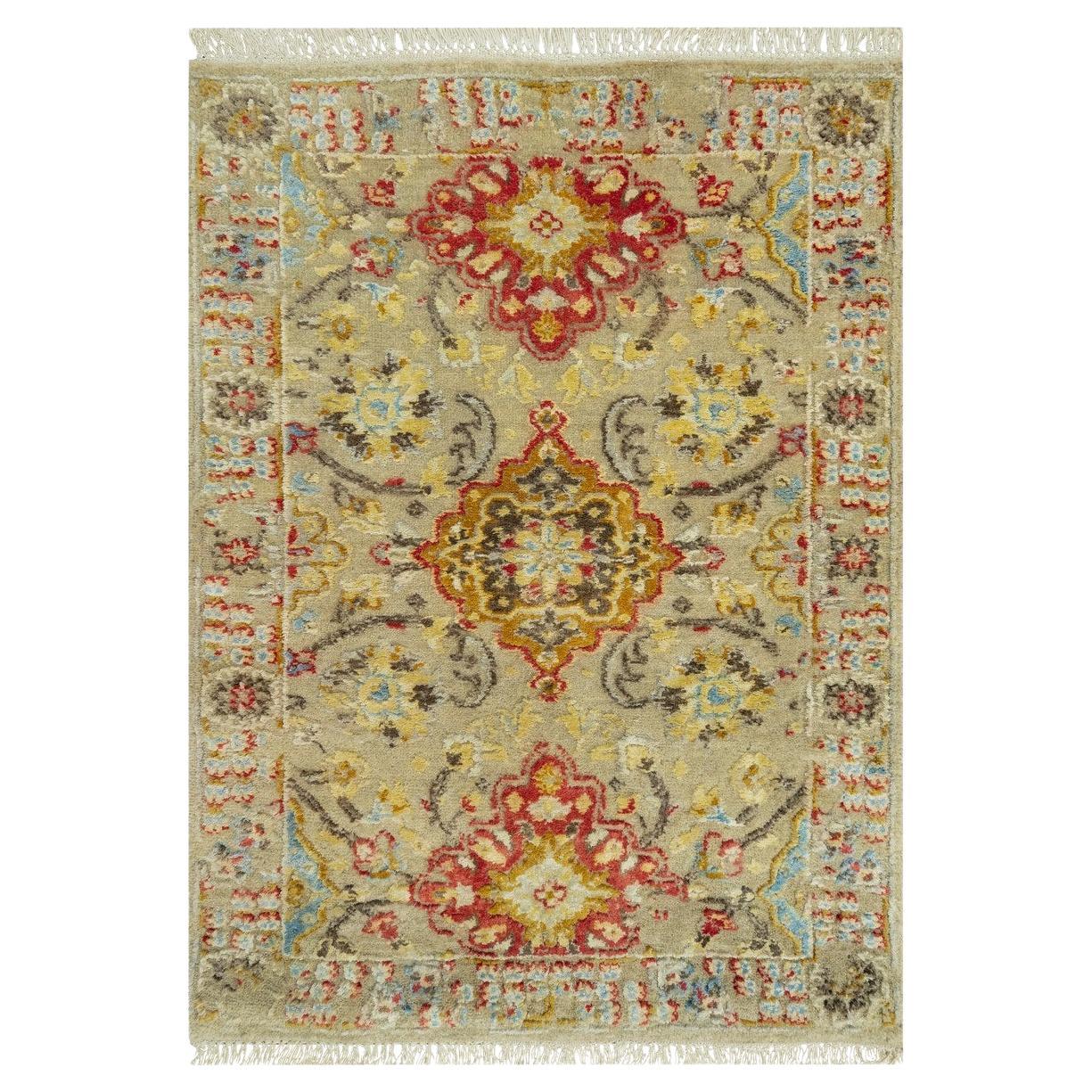 2
1"x3
1" Beige Hand Knotted Wool and Pure Silk The Sunset Rosettes Mat Rug