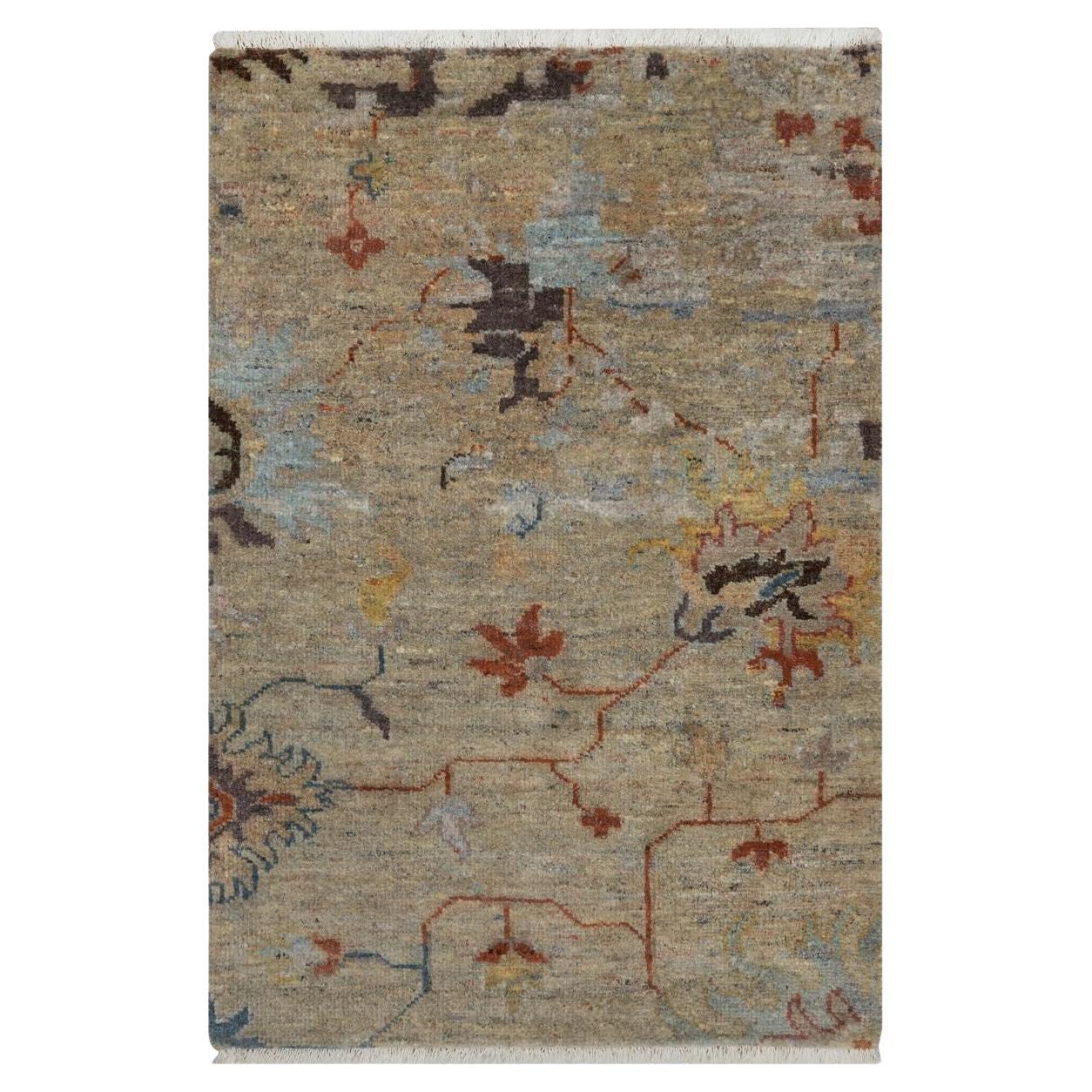 Tappeto marrone con motivo rotto e design Oushak, 100% lana annodata a mano.