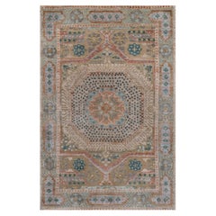 2'1"x3'1" Brown Mamluk Design with Medallion Hand Knotted Wool and Silk Mat Rug