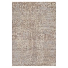 2'1" x 3'1" – Brauner, handgeknüpfter Teppich aus ungefärbter Naturwolle im modernen „Erased“-Design