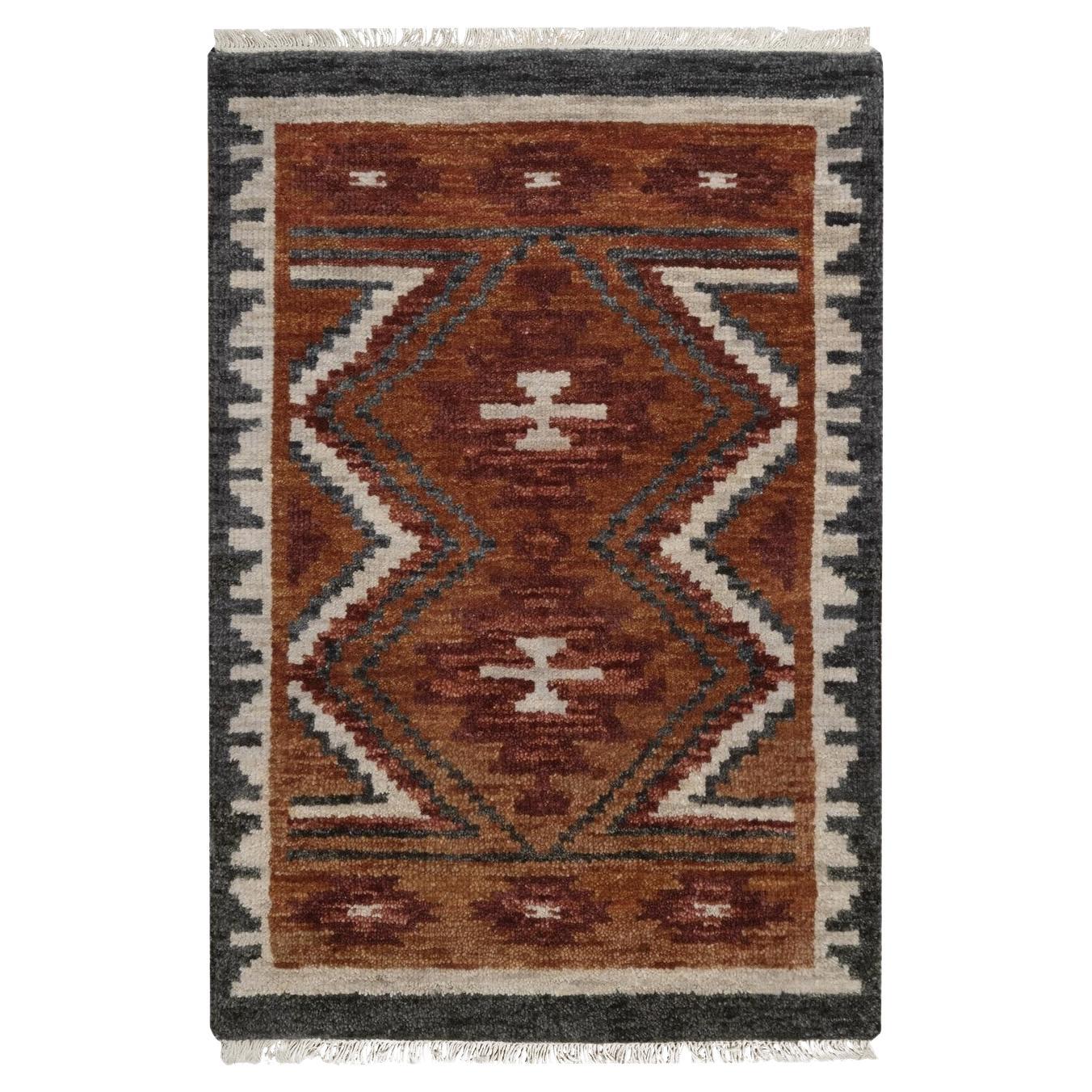 2'1"x3'1" Brown Southwestern American Indian Design Hand Knotted Wool Mat Rug For Sale