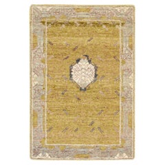 2'1"x3'1" Golden Yellow Pinecone Design Hand Knotted Pure Wool Mat Oriental Rug