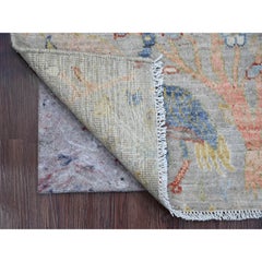 2'1"x3'1" Gray Afghan Peshawar Birds of Paradise Design Hand Knotted Wool Rug