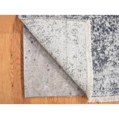 2'1"x3'1" Gray Broken Persian Design Hand Knotted Wool and Silk Mat Rug