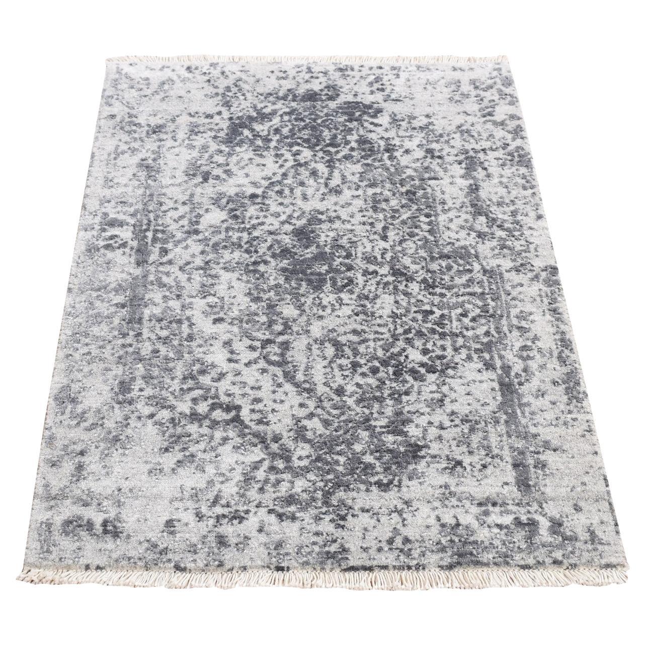 Tappeto grigio Broken Persian Design annodato a mano in lana e seta 2'1 "x3'1"