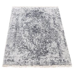 Tappeto grigio Broken Persian Design annodato a mano in lana e seta 2'1 "x3'1"