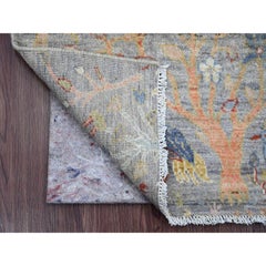 Tappeto afghano in lana grigio Peshawar Birds of Paradise Design annodato a mano 2'1 "x3'1"