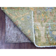 2'1"x3'1" Green Peshawar Birds of Paradise Design Hand Knotted Soft Wool Mat Rug