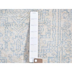 2'1"x3'1" Ivory Wash Out Wool and Pure Silk Persian Heriz Design Handknotted Rug