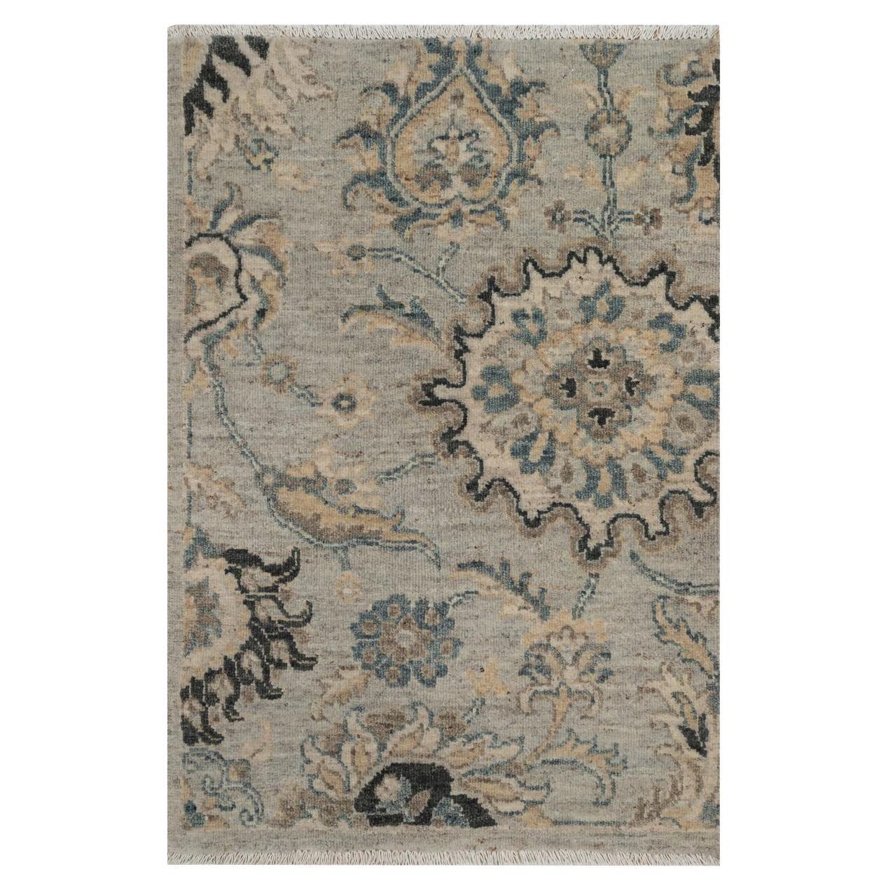 2
1 "x3
1" Gris Visón Motivo Roto con Diseño Oushak 100% Lana Alfombra Anudada a Mano