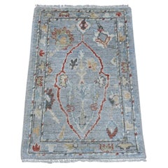 2'1"x3'1" Misty Gray Afghan Angora Oushak Hand Knotted Wool Mat Oriental Rug