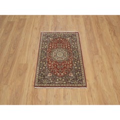 2'1"x3'1" Red Antiqued Tabriz Re-Creation Hand Knotted Soft Wool Mat Small Rug