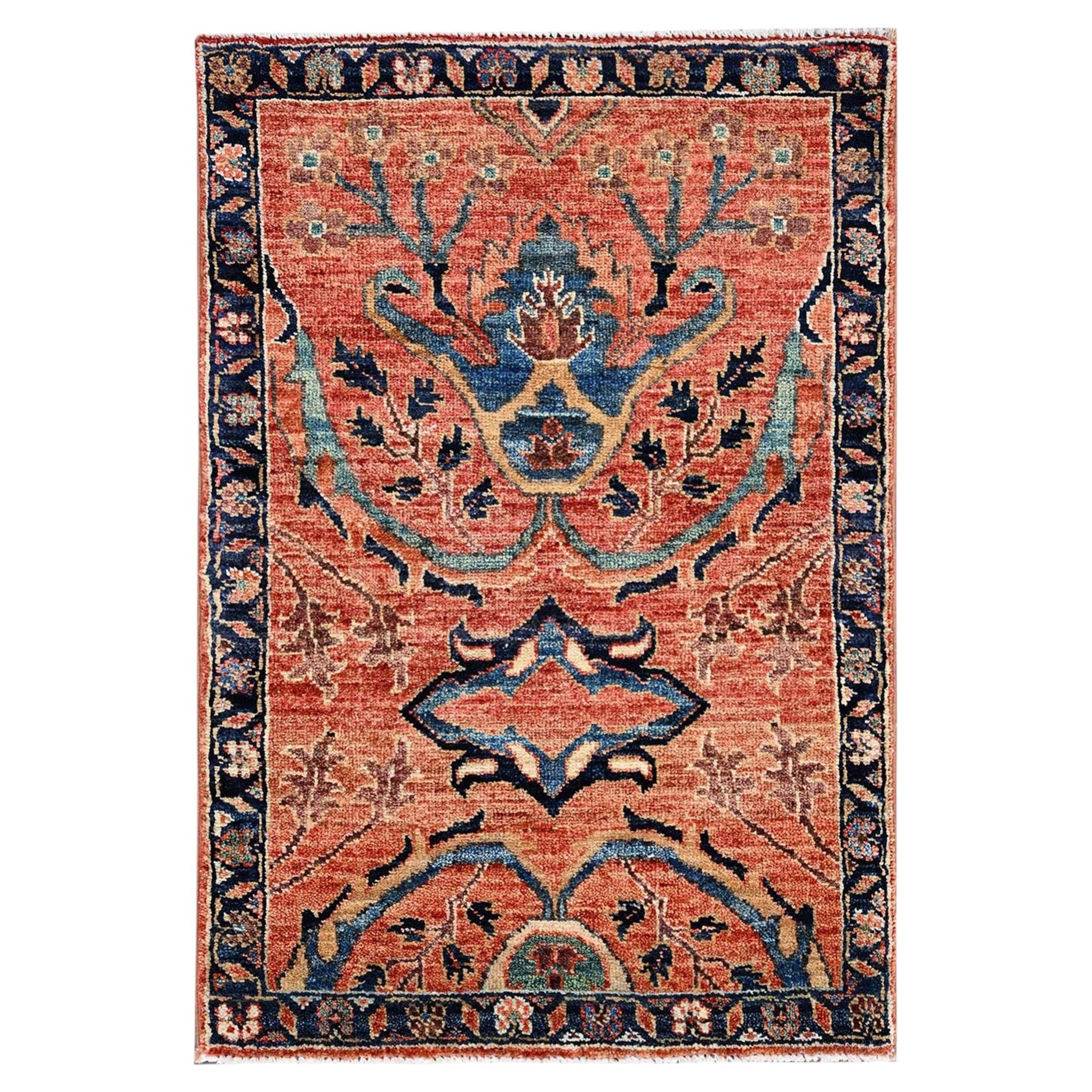 2'1"x3'1" Red Aryana Collection Heriz All Over Design Hand Knotted Wool Mat Rug For Sale