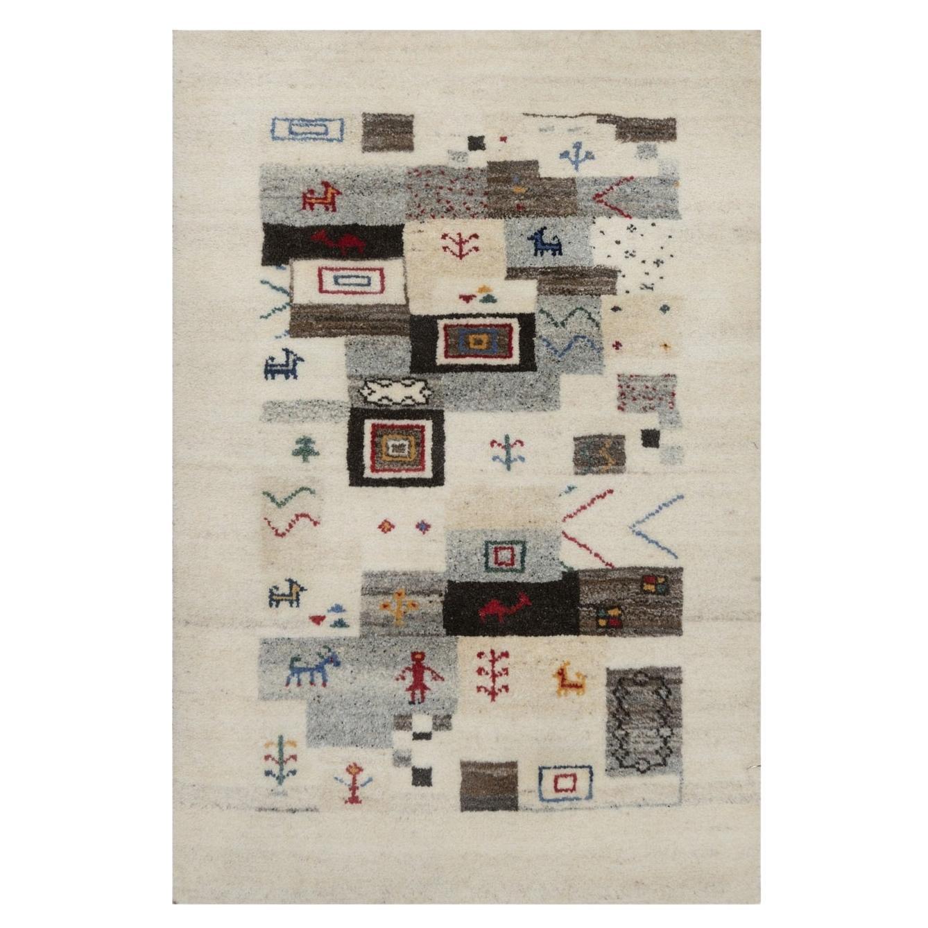 2
1 "x3
1" Weiß Modern Lori Buft Tierfiguren Handgeknüpfter Teppich aus reiner Wolle im Angebot